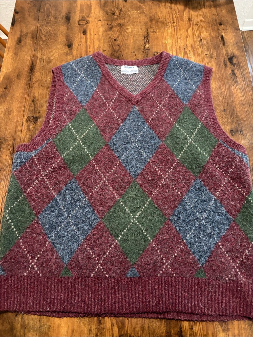 Classic Argyle V-Neck Sweater Vest - Burgundy, Green & Blue